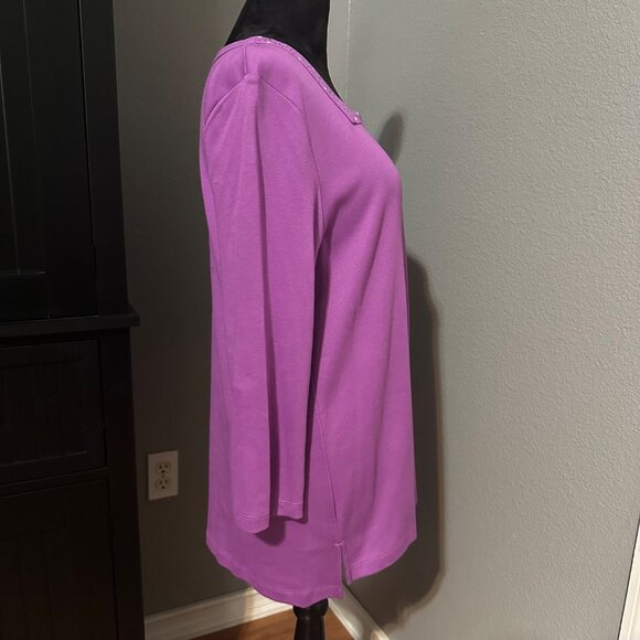 Kim Rogers Womens Blouse XL Purple Square Neck Studded 3/4 Sleeve Cotton NWT - Picture 6 of 9